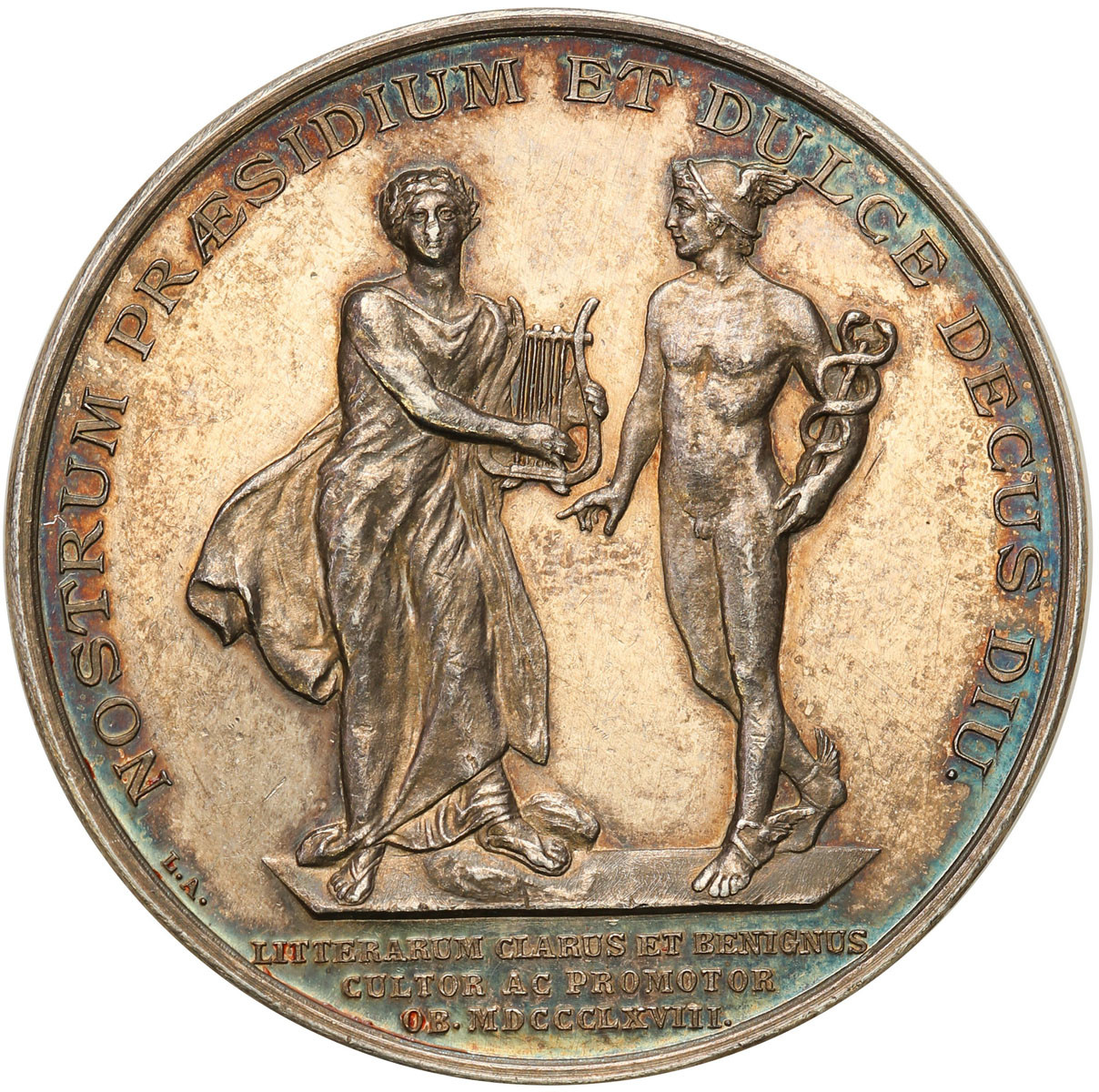Szwecja, Karol XV (1859-1872). Medal 1868 - szwedzki poeta Bernhard von Beskow, srebro